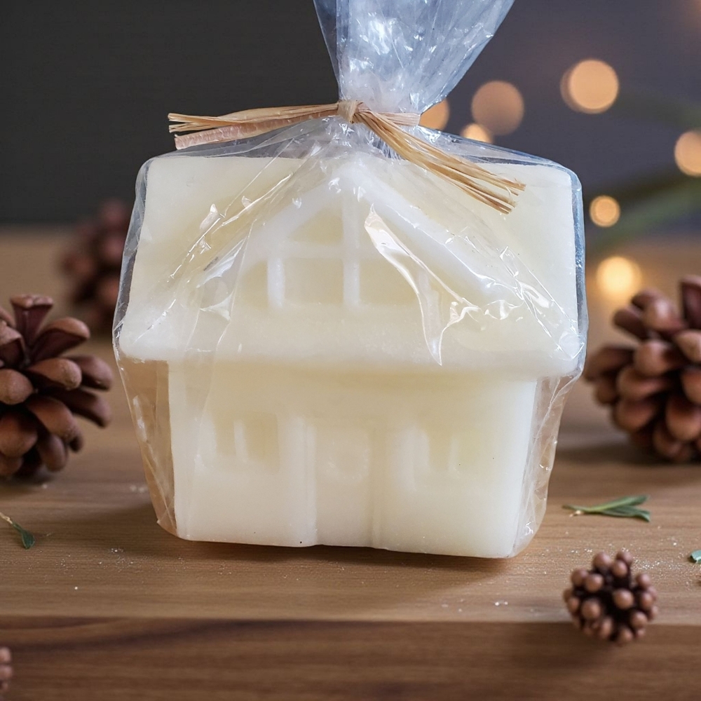 Pottery Barn Small House‎ Pillar Candle 5" Ivory Cream Christmas Holiday Decor